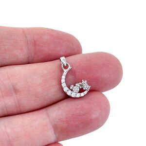 Vintage Sterling Silver Cubic Zirconia Minnie & Mickey Mouse Crescent Moon Penda